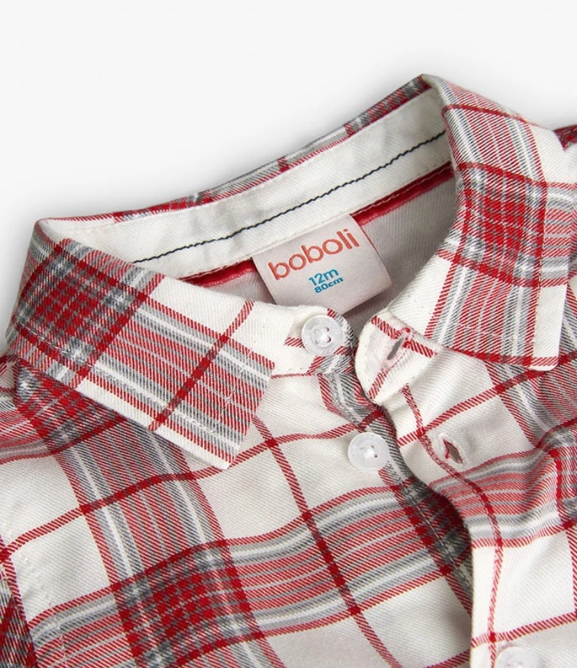 Camisa popelín de cuadros para bebé niño en rojo Boboli