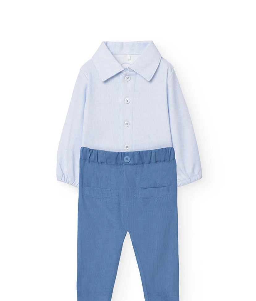 Conjunto de body con pantalón de algodón para bebé niño en azul Boboli