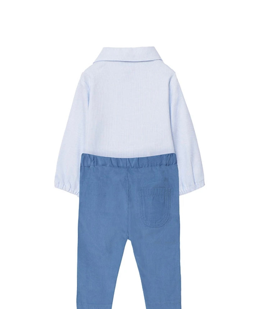 Conjunto de body con pantalón de algodón para bebé niño en azul Boboli