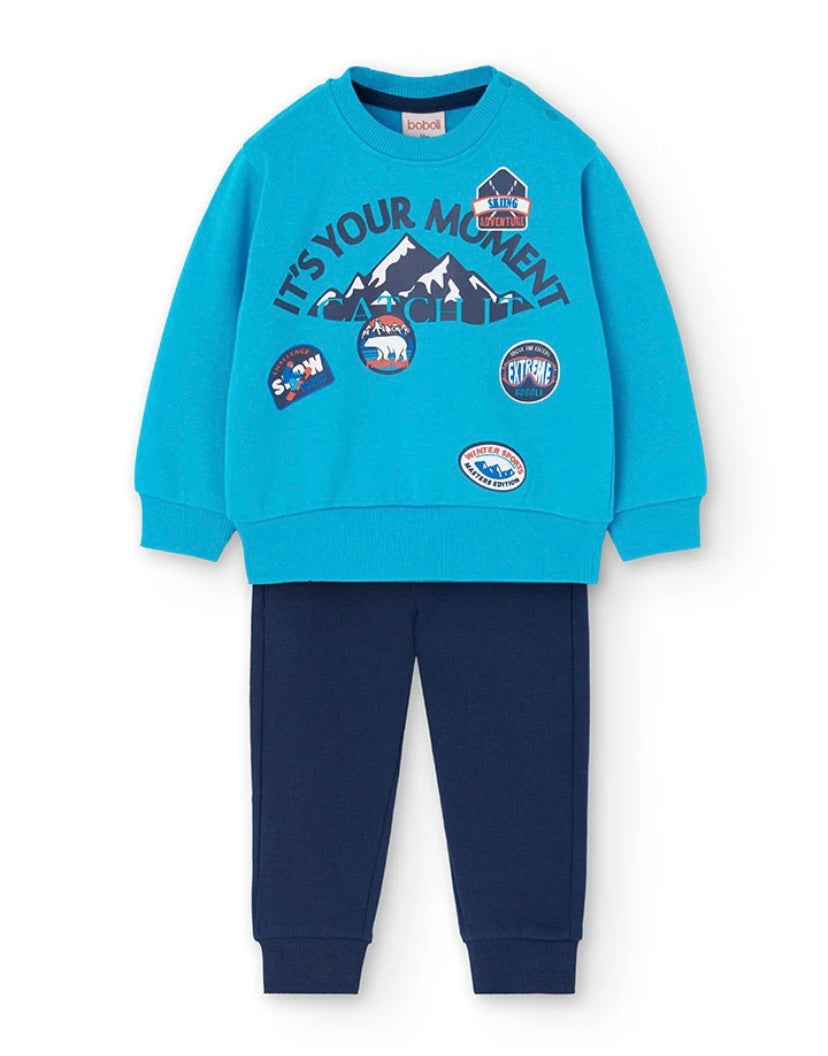 Conjunto de felpa para bebé niño sudadera y pantalón en azul Boboli