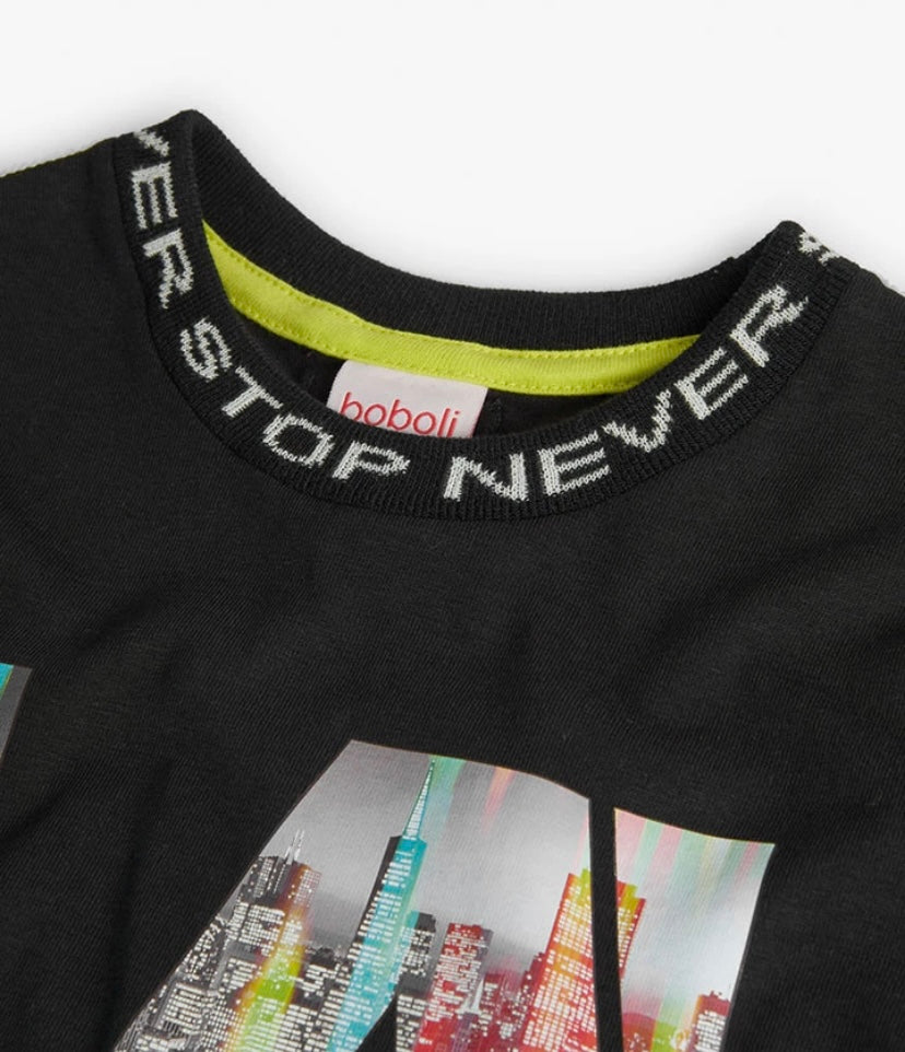 Camiseta de punto para niño en negro Boboli
