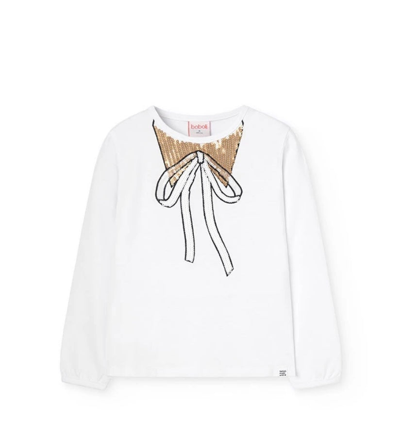 Camiseta de punto para niña en blanco Boboli