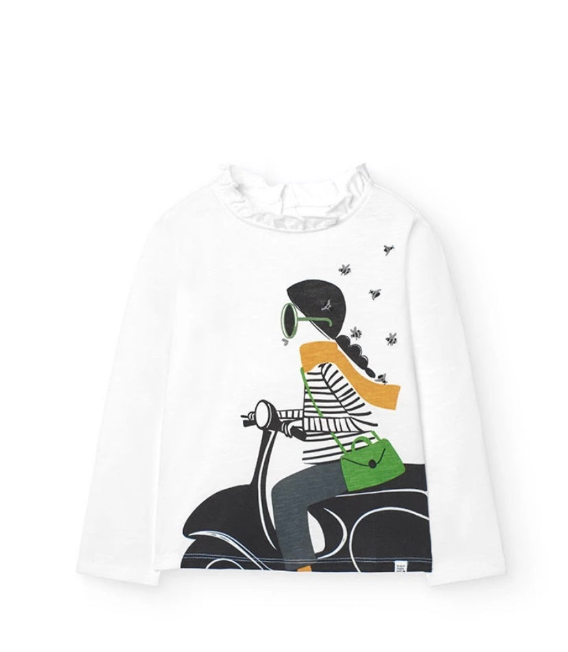 Camiseta de punto falmé para niña en blanco Boboli