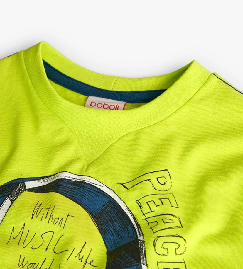 Camiseta de punto para niño con estampado en verde lima Boboli
