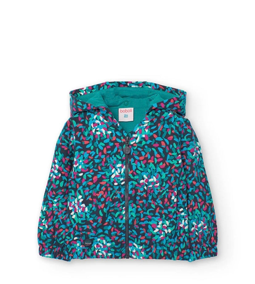 Chaqueta de felpa con capucha para bebé niña con estampado en verde Boboli