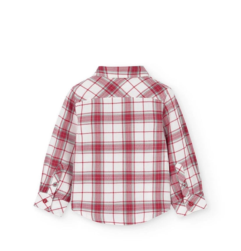 Camisa popelín de cuadros para bebé niño en rojo Boboli