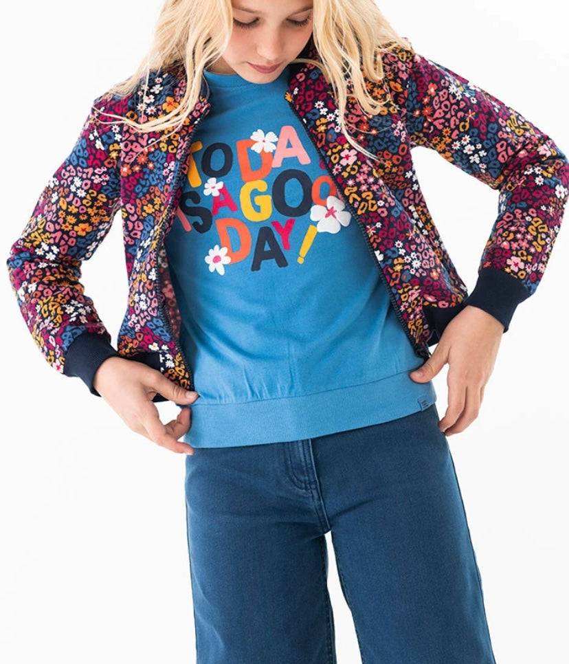 Camiseta de punto para niña con estampado de letras en azul Boboli