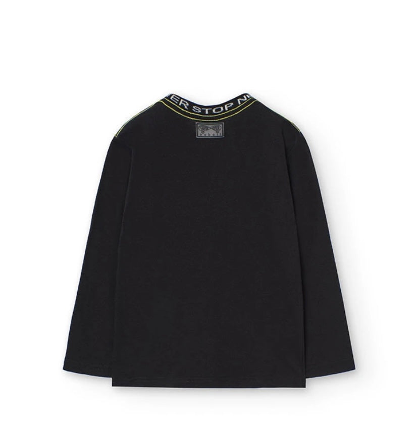 Camiseta de punto para niño en negro Boboli