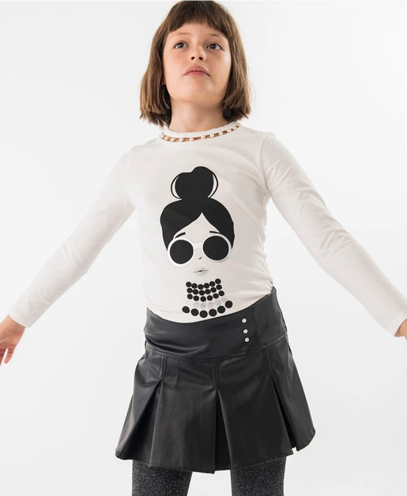 Camiseta de punto elástico para niña en blanco Boboli