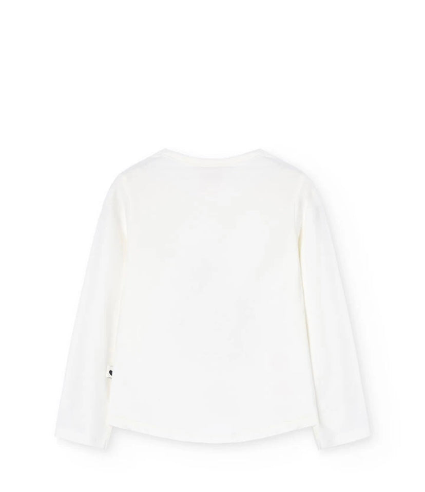 Camiseta de punto elástico para niña en blanco Boboli