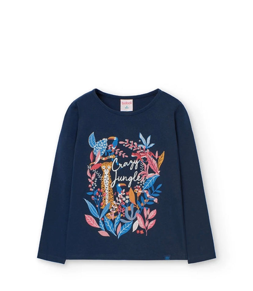 Camiseta de punto de niña en azul marino Boboli