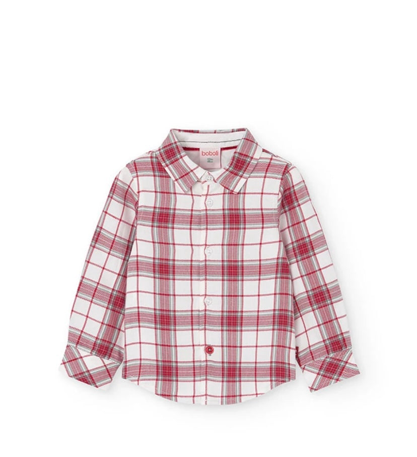 Camisa popelín de cuadros para bebé niño en rojo Boboli