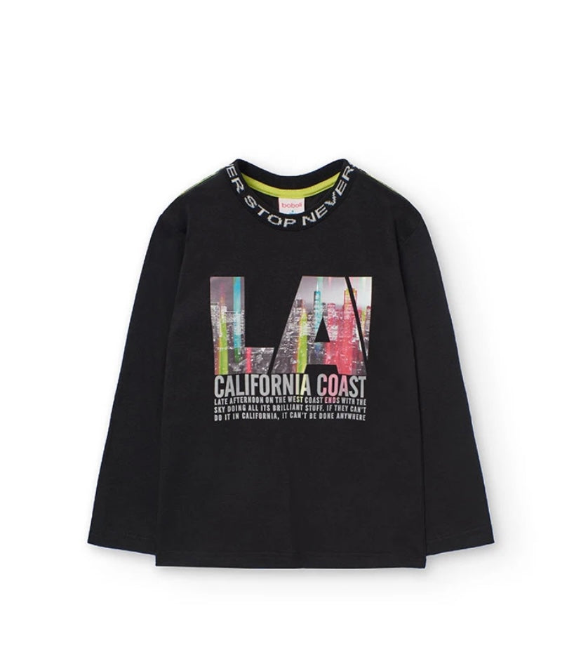 Camiseta de punto para niño en negro Boboli