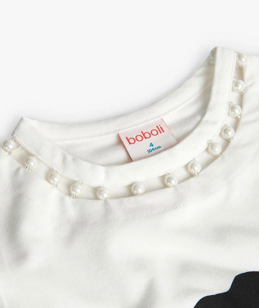 Camiseta de punto elástico para niña en blanco Boboli