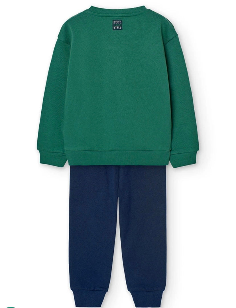 Conjunto de sudadera y pantalón de felpa de niño en verde Boboli