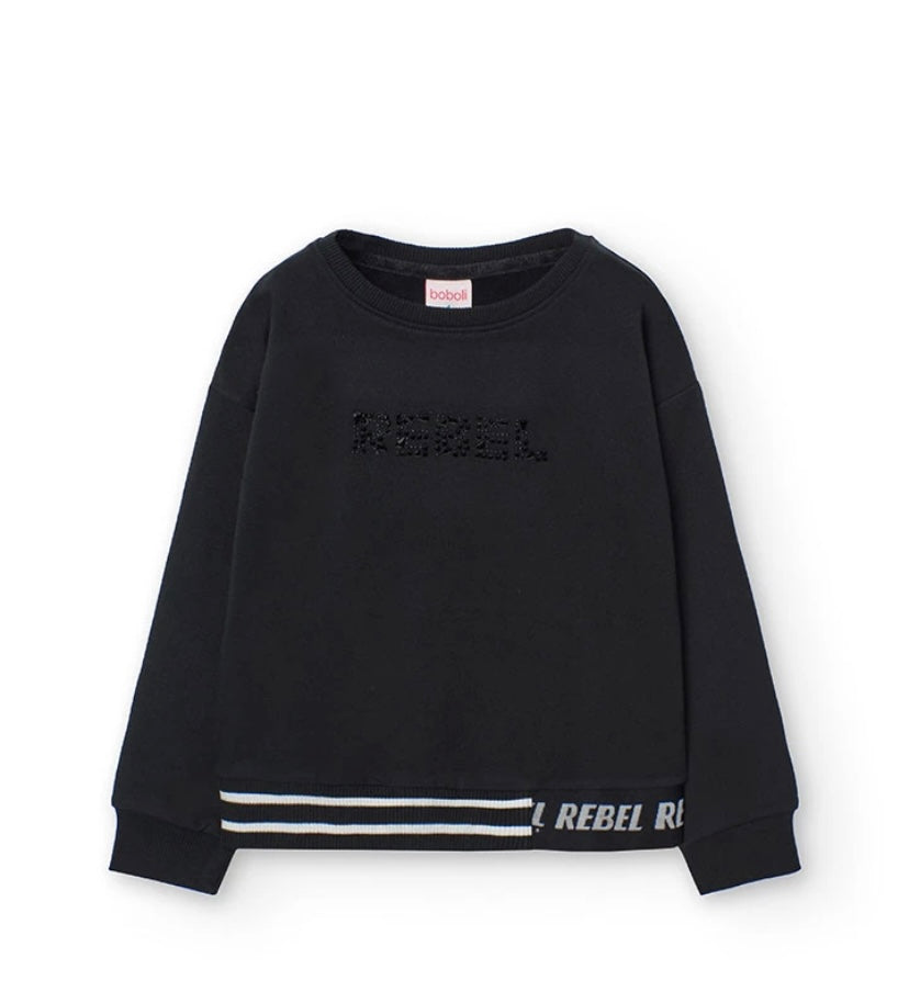 Sudadera de felpa para niña en negro Boboli