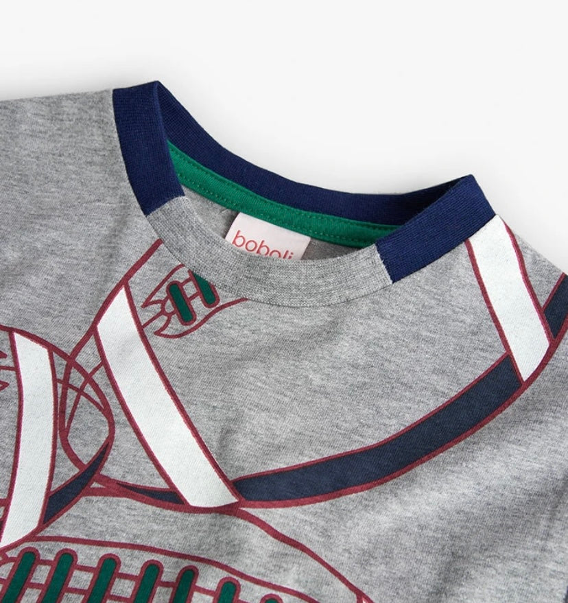 Camiseta de punto de niño estampado de balón americano en gris vigoré Boboli
