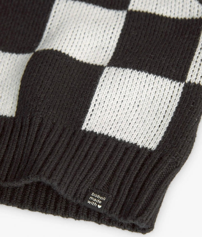 Chaleco de tricotosa para niña estampado de cuadros en blanco y negro Boboli