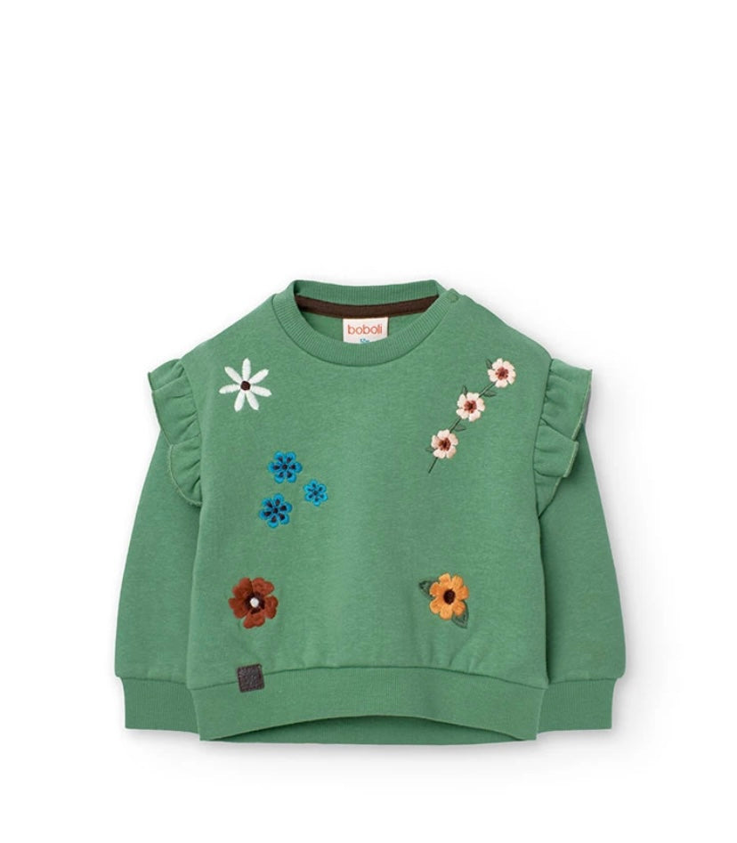 Sudadera de felpa para bebé niña en verde con estampado Boboli