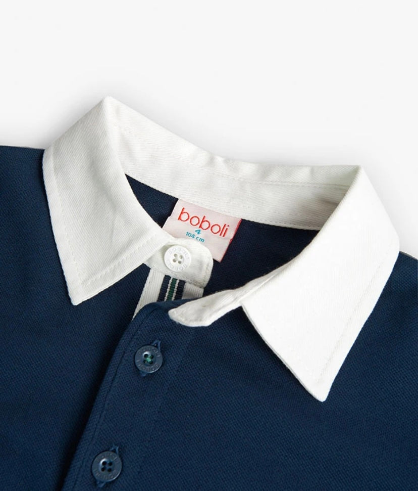 Polo piqué de niño en azul marino Boboli