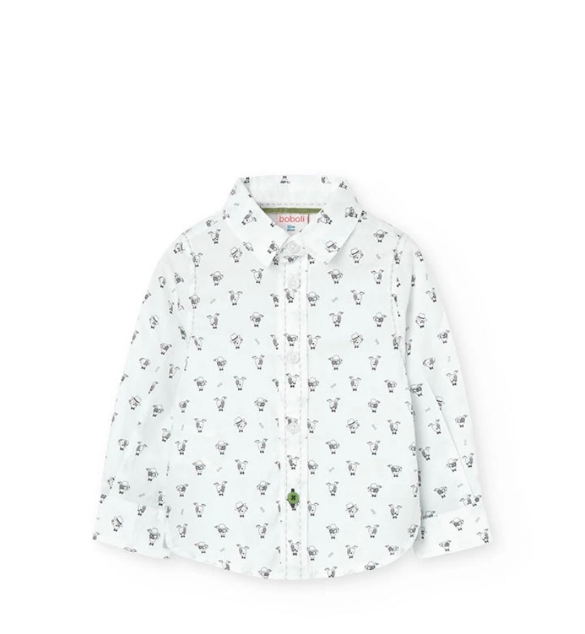 Camisa popelín para niño con estampado en color blanco Boboli