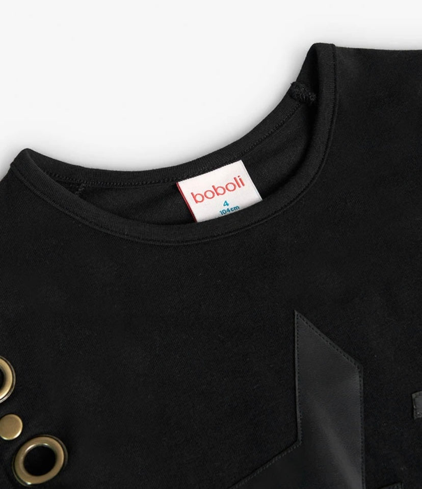 Camiseta de punto para niña en negro Boboli