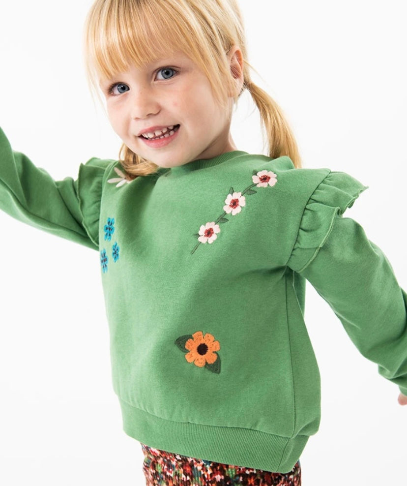 Sudadera de felpa para bebé niña en verde con estampado Boboli