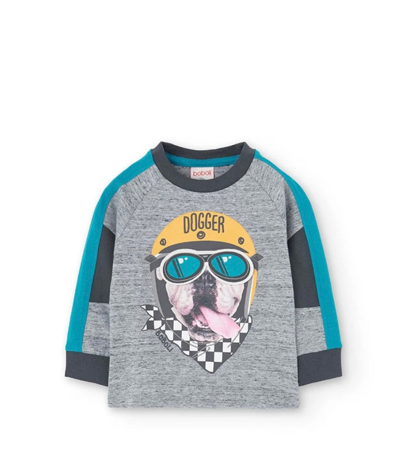 Camiseta de felpa para bebé niño en gris con estampado Boboli