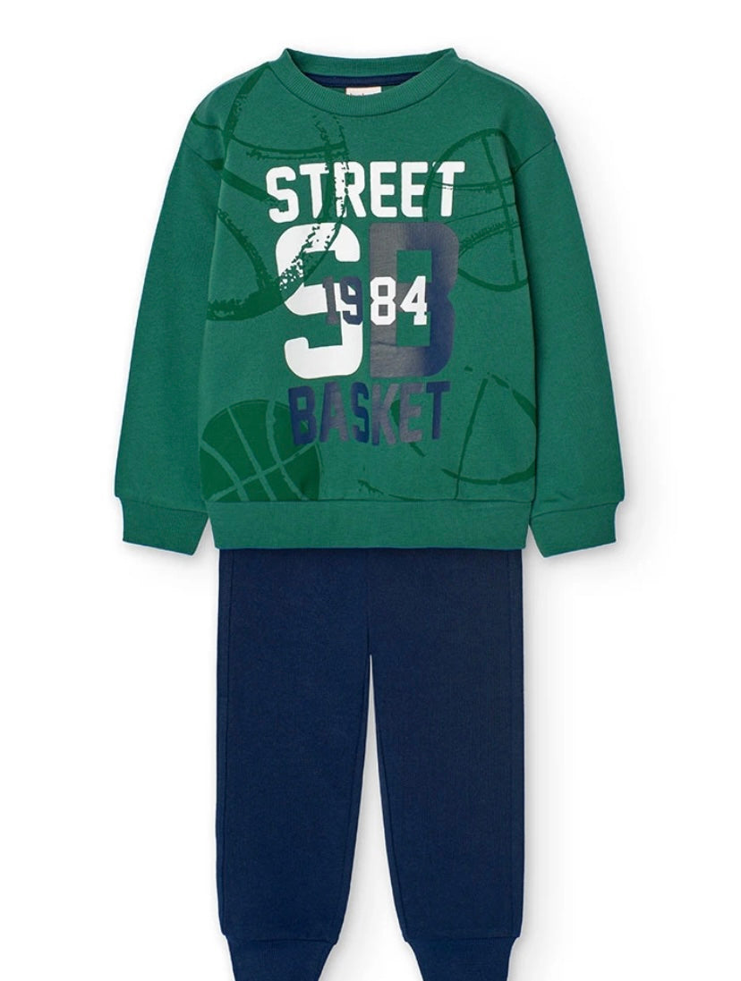 Conjunto de sudadera y pantalón de felpa de niño en verde Boboli