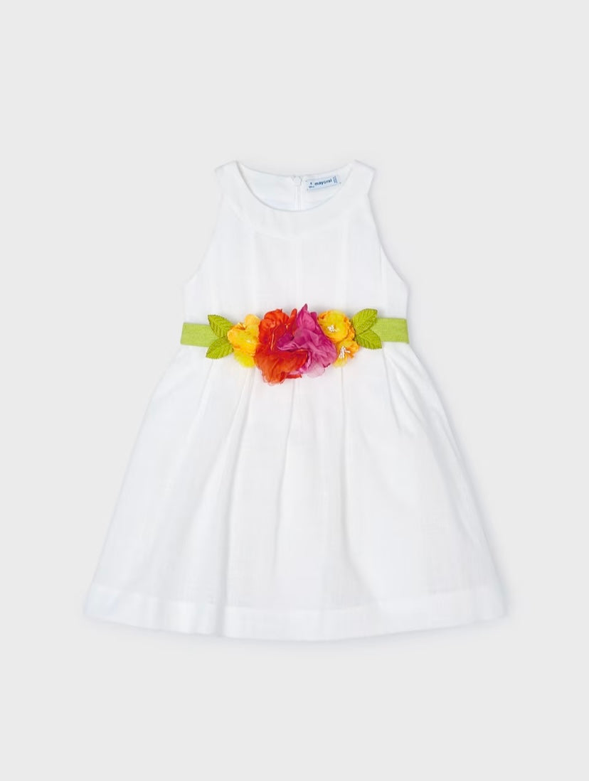 Vestido con fajín floral niña Mayoral