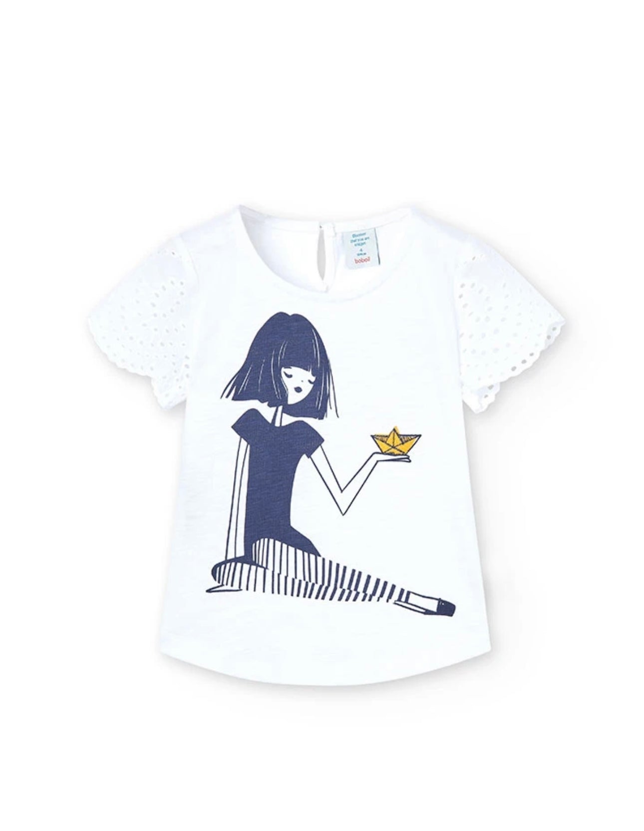 Camiseta de punto combinada de niña en color blanco Boboli