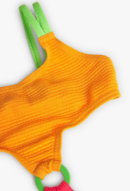 Bañador tricolor de niña en color naranja Boboli