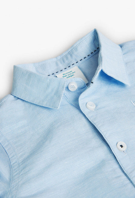 Camisa de lino de bebé niño en color azul Boboli