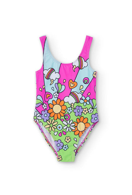 Bañador estampado de niña en color fresa Boboli
