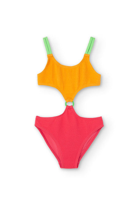 Bañador tricolor de niña en color naranja Boboli