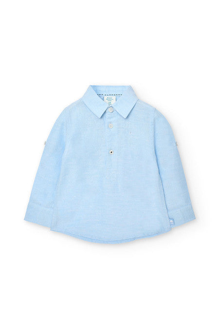 Camisa de lino de bebé niño en color azul Boboli