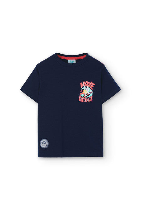 Camiseta de punto de niño en color azul marino Boboli