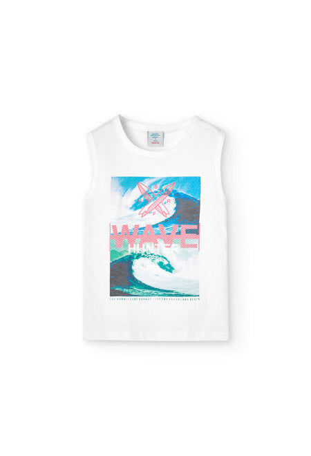 Camiseta de punto sin mangas de niño en blanco Boboli