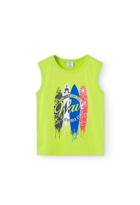 Camiseta de punto sin mangas de niño en verde Boboli
