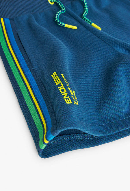 Bermudas de felpa piqué de niño en color azul Boboli