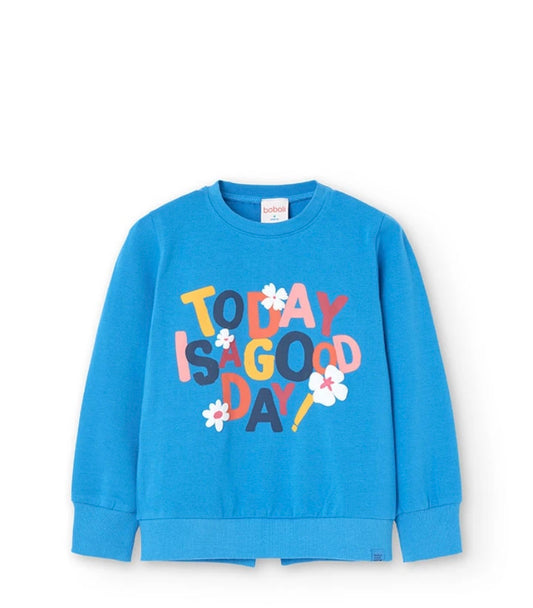 Camiseta de punto para niña con estampado de letras en azul Boboli