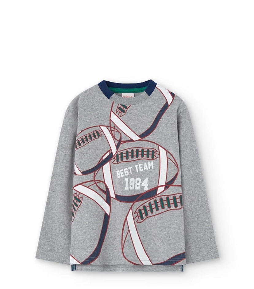 Camiseta de punto de niño estampado de balón americano en gris vigoré Boboli