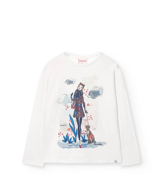 Camiseta de punto para niña con estampado en blanco Boboli
