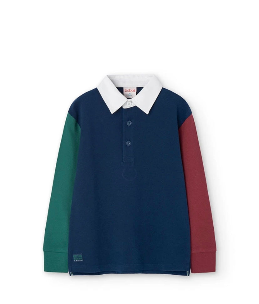 Polo piqué de niño en azul marino Boboli