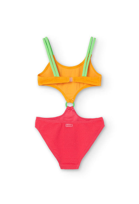 Bañador tricolor de niña en color naranja Boboli